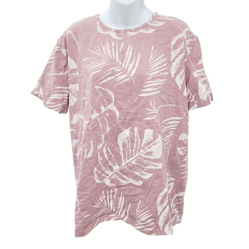 2/$20 Max Cocos Pink & White Leafs Pattern Top Tee Blouse Size: Large